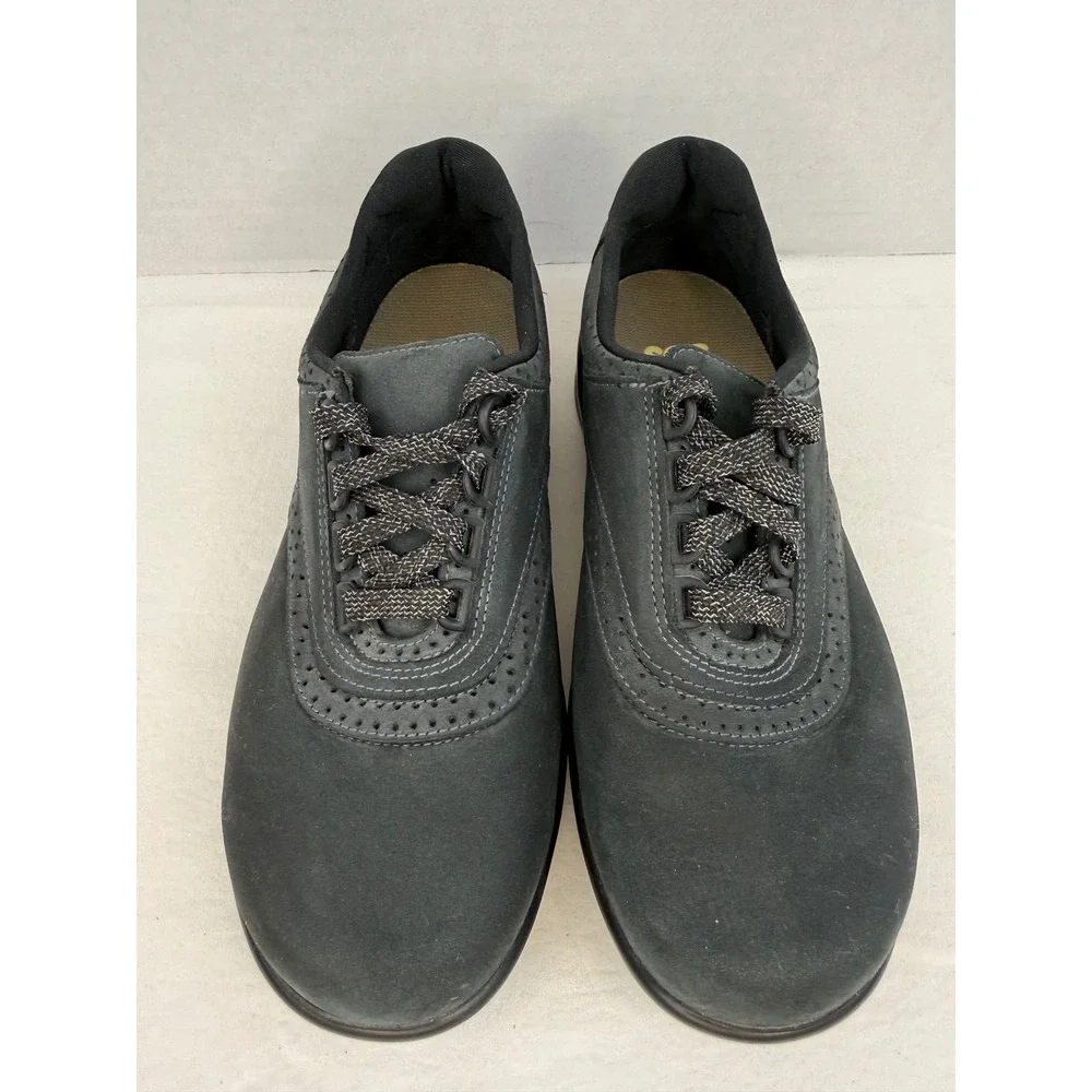 SAS Walk Easy Womens 8.5 WW Black Suede Leather Lace Up Comfort Walking Shoe USA